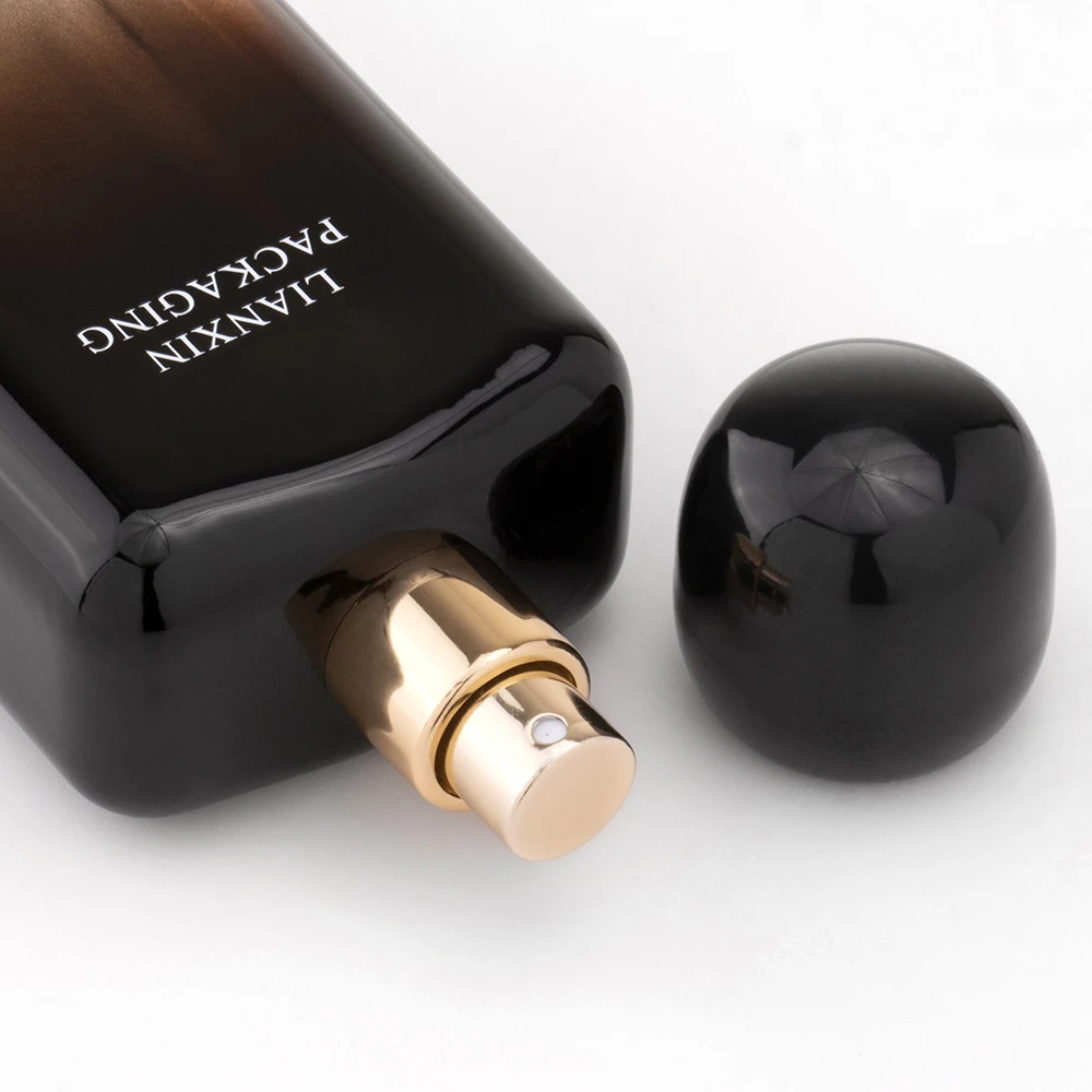 Custom 25ml 50ml 100ml Rectangle Portable Empty Spray Glass Square 50 ml Black Perfume Bottle With Plastic Lid