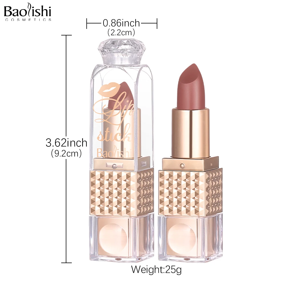 BAOLISHI Custom Private Label Matte Lipstick in Gold Tube Lasting Waterproof Moisturizing Gel Natural Organic Vegan Makeup