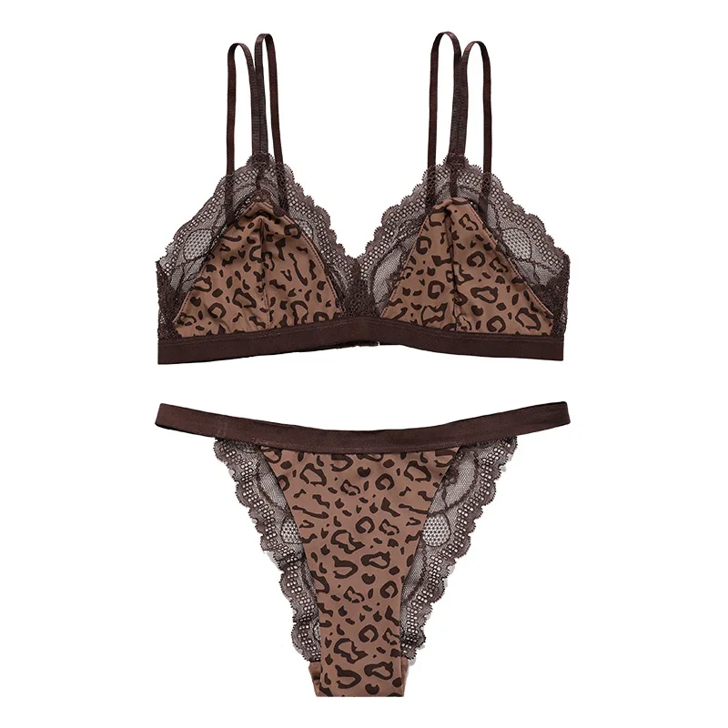 Vineco sexy leopard print lace sweet juniors underwear bra set push up 2087