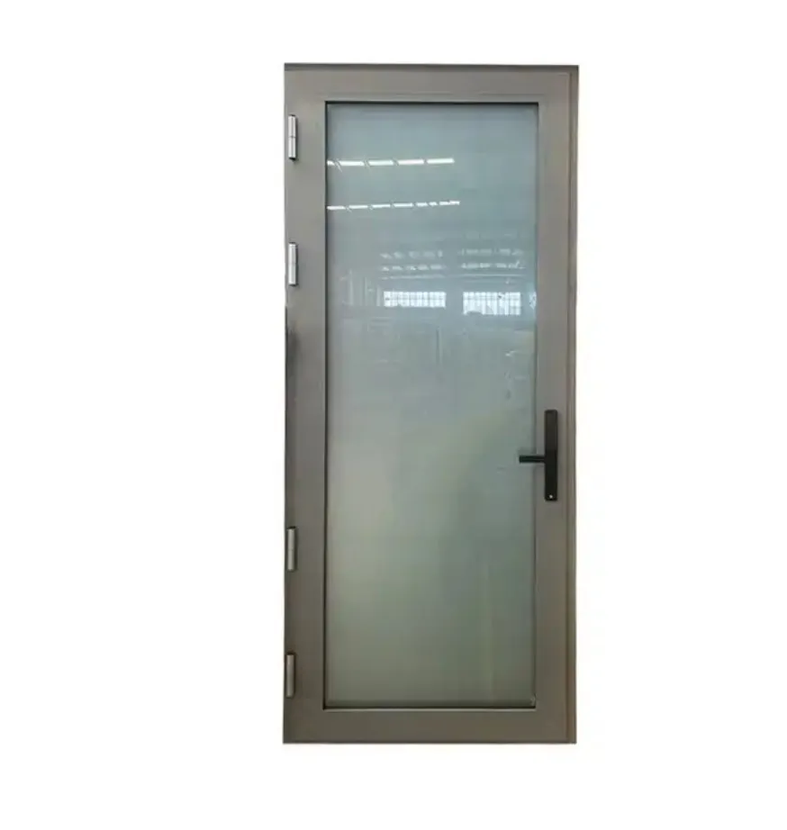 Minglei French aluminum entry door smart lock aluminum door tempered glass double glazed casement door