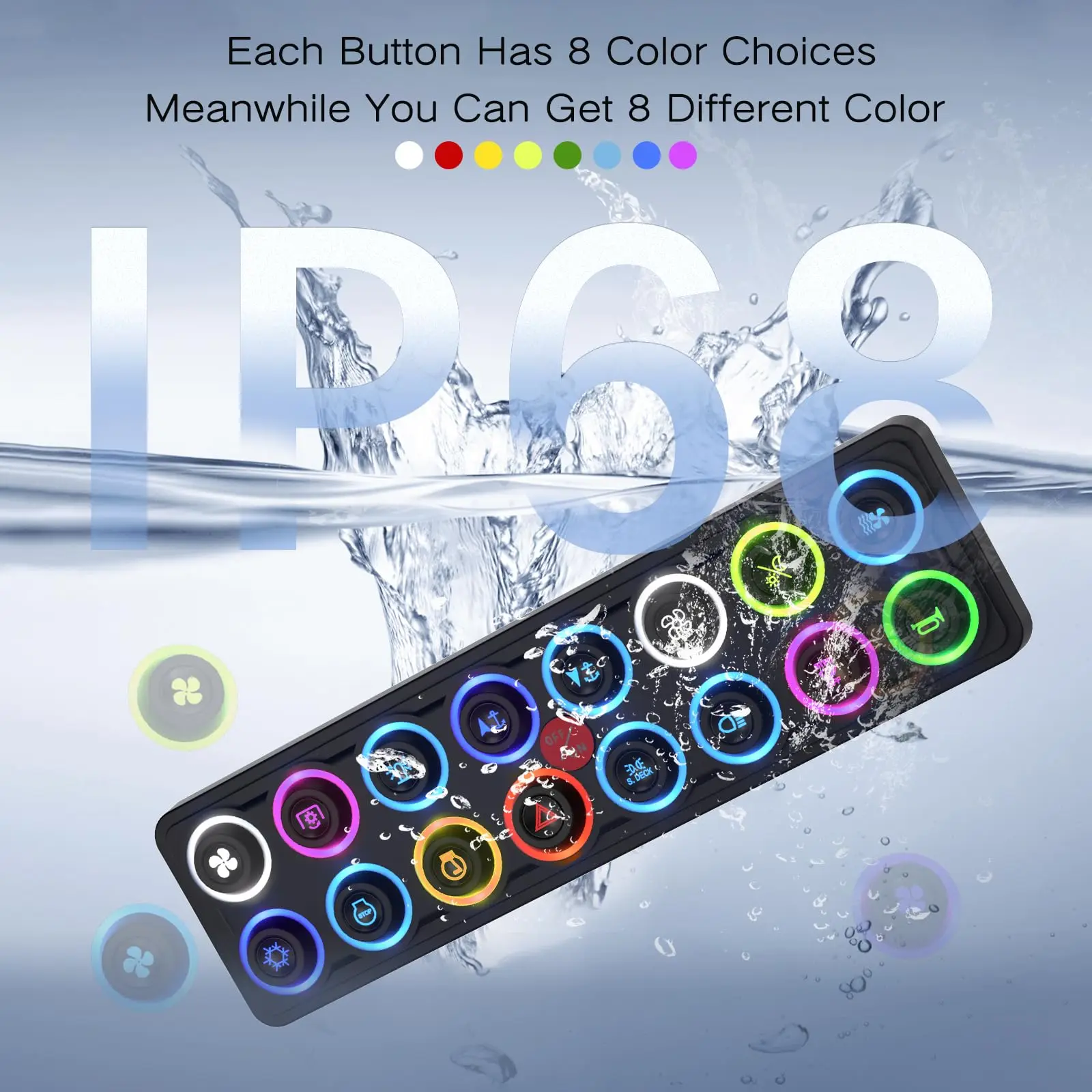 Multi Function 4 Modes 8 Colors Backlight 60A 12V Car Relay Circuit Control Box 16 Gang RGB Marine Touch Switch Panel Waterproof