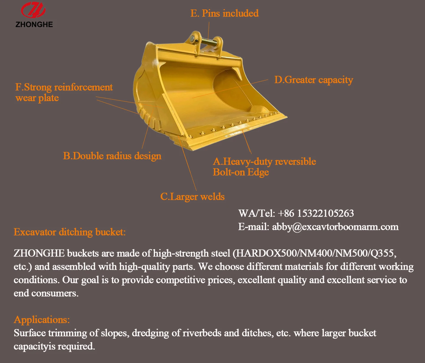Excavator Ditch Bucket with 3 Months Warranty 900 Weight and 1-50ton Suitable for Trenching and Cleaning