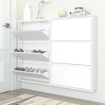 Shoe Rack Narrow Shoe Storage Cabinet Flip-drawers Metal Shoe Cabinet Cupboard Steel for Home Hallway Entryway Wholesale 3/4