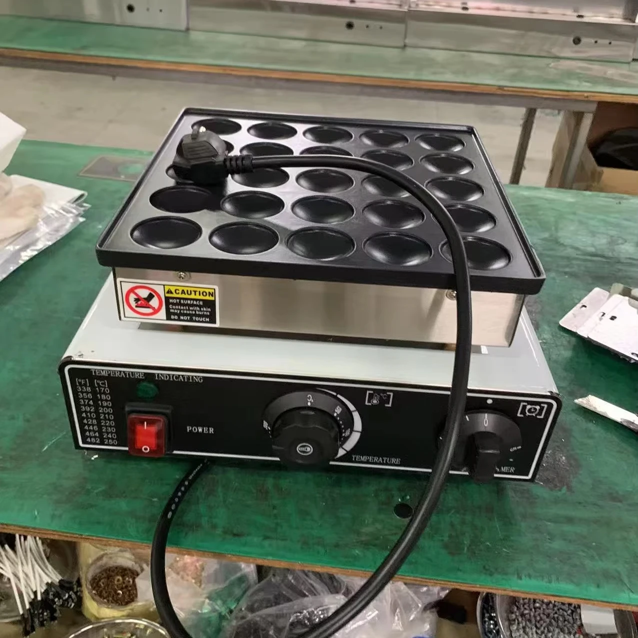 TEBAK 25 Holes 50 Holes 100 Holes Electric Dutch Waffle Machine Snack Processing Small Round-Shape Mini Dutch Pancake Machine