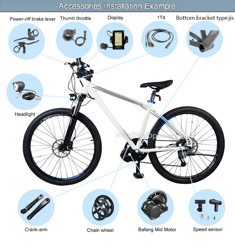 Bagian Ebike Bafang Mid Drive Motor Bbs01 Bbs02 Bbshd Kit Konversi Sepeda  Listrik 250W/500W/750W/1000W dengan Tampilan C965