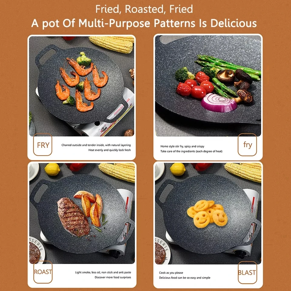 Roasting Round Pans Korean Aluminum Nonstick Grill Top Griddle Pan Bbq