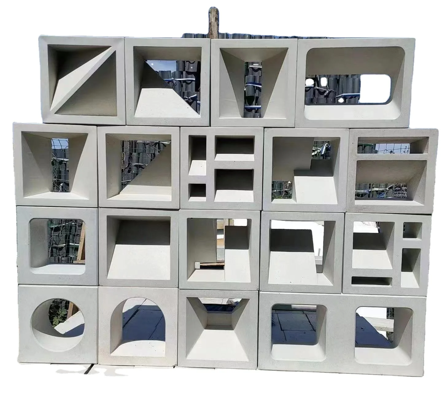 Cement Block Concrete Exterior Tiles Decoration Window Brick Breeze Ventilation Background Wall PU Easy Installation