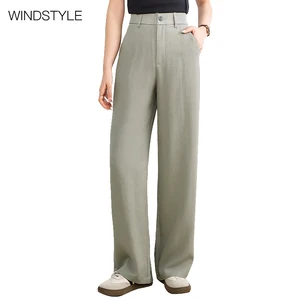 Women's Custom for Tencel Linen Wide Leg Pants Summer Straight Suit with Back Elastic Formal Style