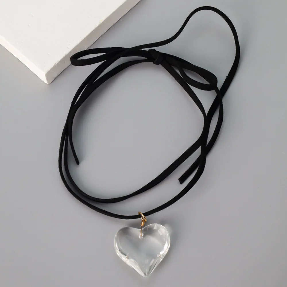 2026 Trendy Jewelry Heart-Shaped Transparent Adjustable Knot Necklace - Fashionable Charm for Women's Necklace