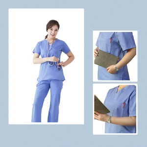 Women's Stretch Medical Scrub Uniform Top Pants Set for Hospital Use Custom Logo Nursing Scrubs XL Polyester/Cotton Material