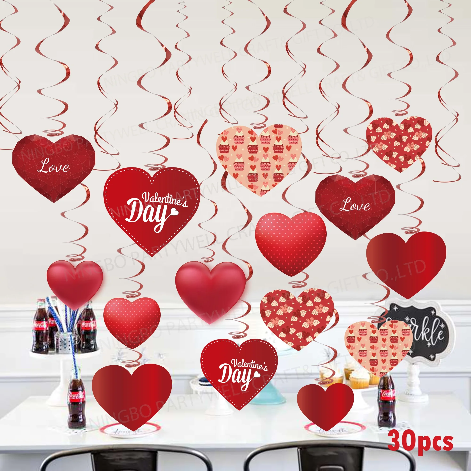 2025 Valentine's Day Heart Spiral Hanging Decor, Valentine's Party Rose Bouquet Heart Spiral Ceiling Ornament Hooks Needed For Diy P 51287454