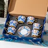 H-6 Cups 6 Plates + Golden Spoons