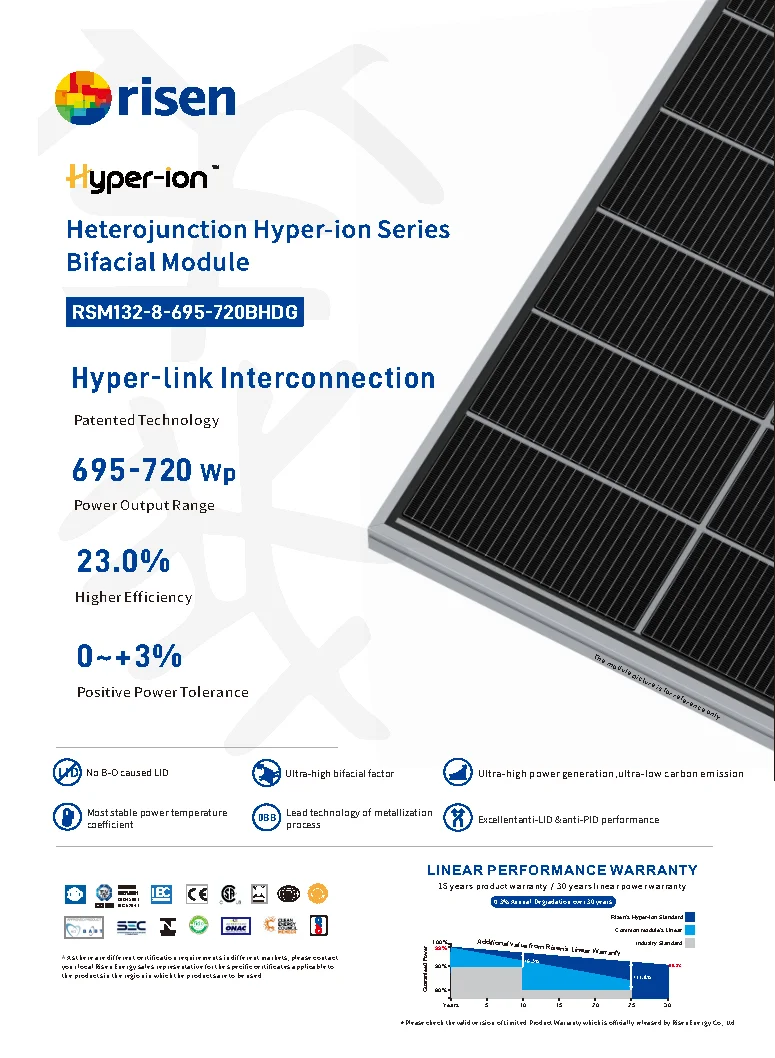 Risen Hjt Bifacial Tier 1 Solar Panels 680w 685w 690w 695w 700w 705w