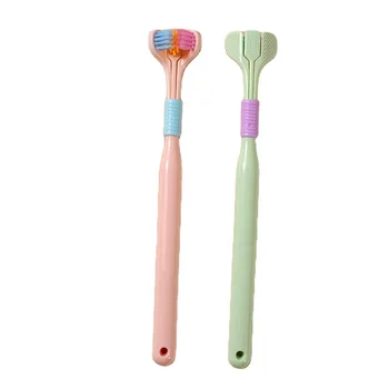 Premium soft triple bristle 360 toothbrush three head adult manual three sided toothbrush