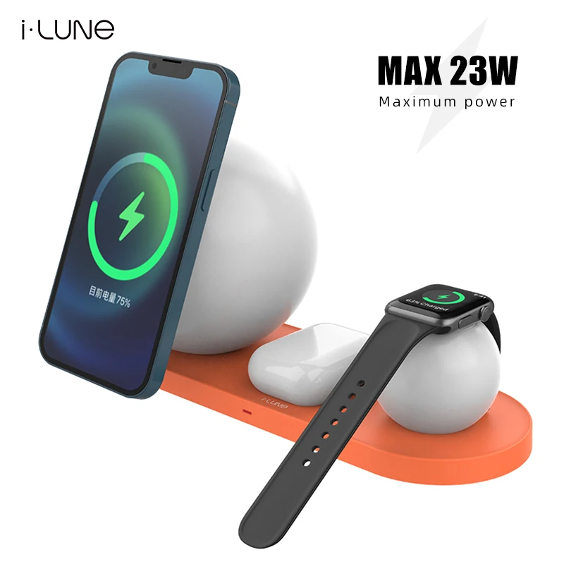2022 Новое поступление Лидер продаж LUNE реальная magsafing 3in1 23 Вт светодиодные QI Беспроводное зарядное устройство-подставка и настроение лампа
