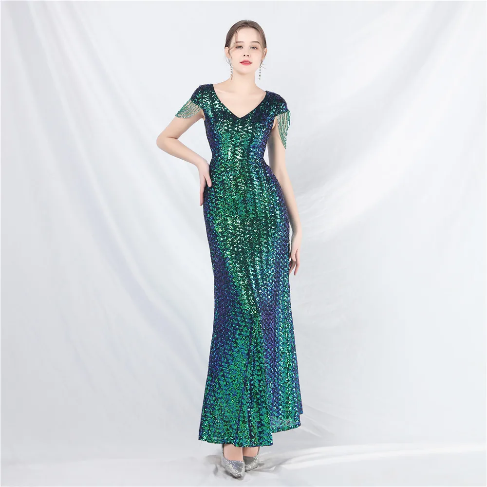 beaded swing dress High Collar A Line Elegant Beaded Formal Swing Dress – Shop One Place