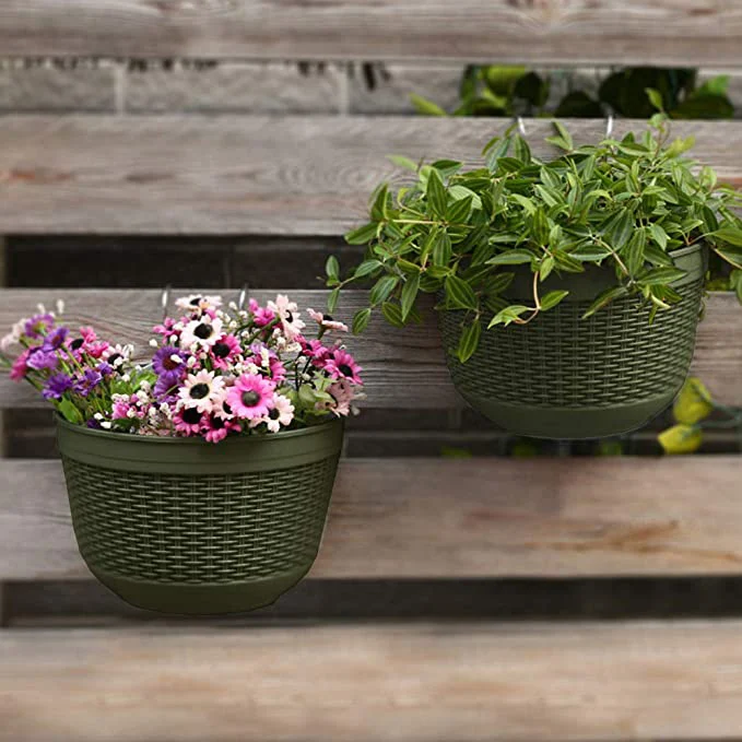 Milisten 3 fioriere da appendere in rattan, a forma di cono, in stile rustico, vaso da fiori in vimini, per interni ed esterni, decorazione da giardino
