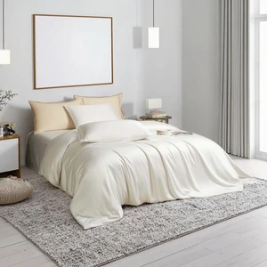 Organic Woven Bamboo Solid Pattern Customizable Simple Quality 300tc All-Season Fitted Bed Sheet Set Duvet Cover Pillowcase