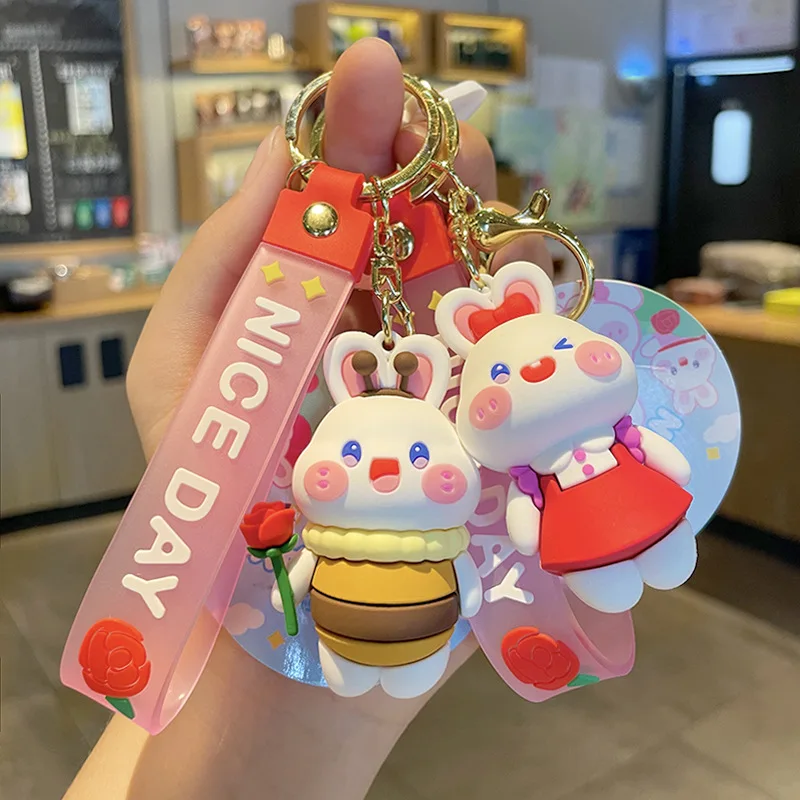 Cute Animal Cartoon 3D Stereo Soft Rubber Key Chains Students Children's Reward Small Gifts Car Pendant Doll Keychain Wholesale