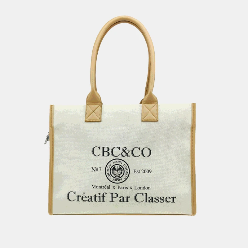 Cheap Factory Price Custom Canvas Design Fashion Trend Women Bags Casual Leather Handle Canvas Tote Bag  With Your Own Logo