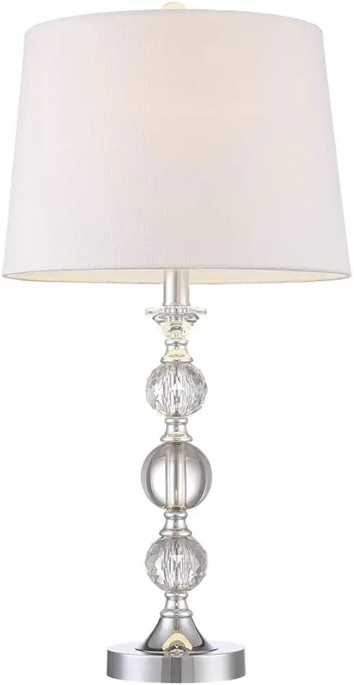 Modern Table Lamps Set of 2 Stacked Crystal Ball Silver White Drum Shade for Living Room Family Bedroom Bedside