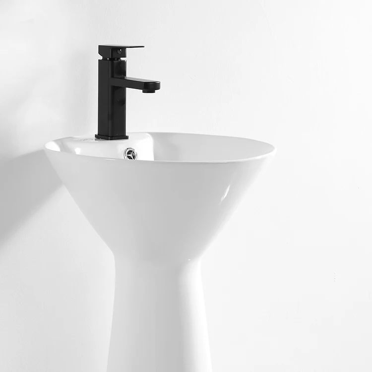Customized White Ceramic Pedestal Wash Basin Price Unique Shape
