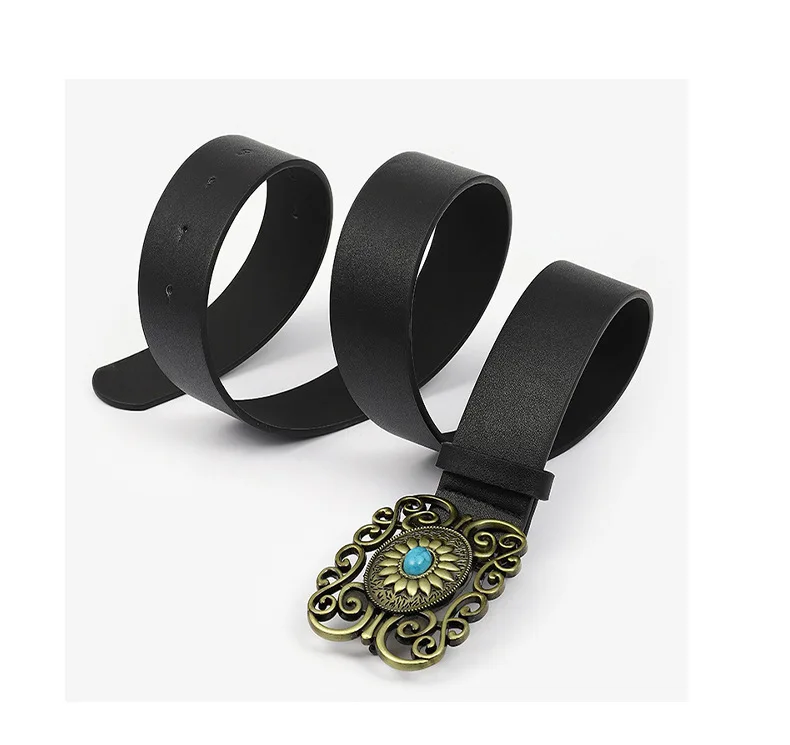 CPC оптовая продажа Западный винтажный черный ажурный узор в горошек Синий Бирюзовый пояс с пряжкой мягкий из искусственной