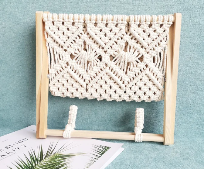 Luckxing Portariviste In Macramè E Corda Di Cotone | Boho Con Nappe | 33x18x26 Cm | Per Riviste, Libri, Coperte