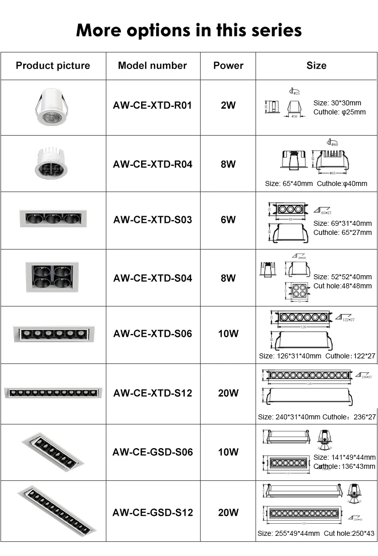 Allway New Model Recessed Ceiling Linear Down Light Spot Indoor Hotel 2 5 6 8 10 20 W Led