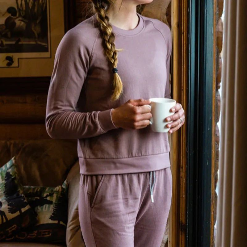 女性用竹製軽量フリースクルースウェットシャツ,心地よいブラッシュ