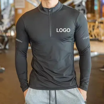 New arrival gym fitness high quality 1/4 quarter zip long sleeve training sportswear quarter zip shirt