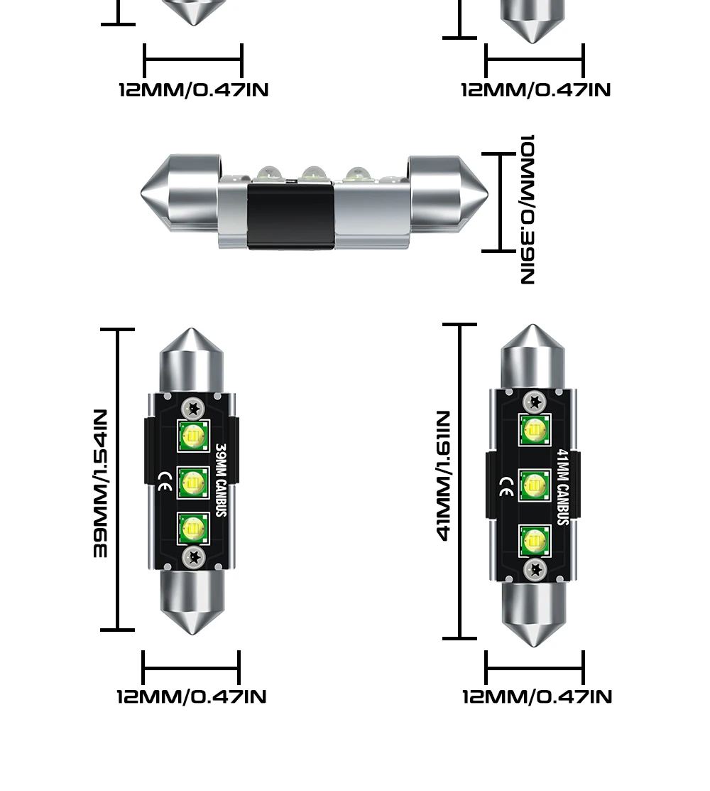 TECH-KING LED Double tip CREES 3smd 31mm 36mm 39mm 41mm DC12V White Light For Auto Lighting System Reading License plate light