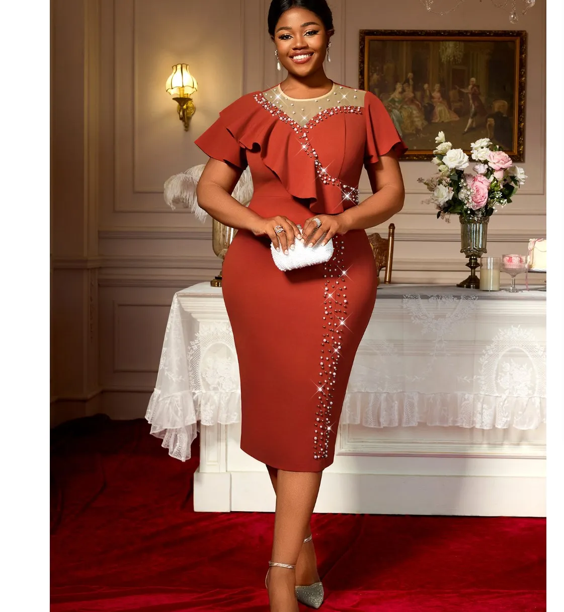 elegant classy dresses for women PRETTYGARDEN Long Sleeve Dress for Women Fall Eyelet Mock Neck A Line main image 1