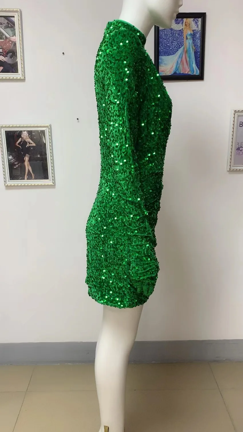 green emerald velvet dress Meredith One-Shoulder Sequin Formal Dress