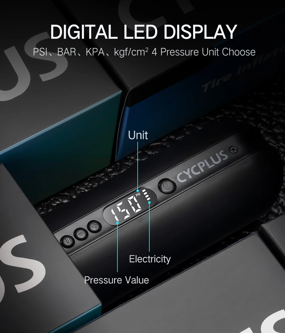 Cycplus Light CYCPLUS Portable Electric Bike Pump – Smart 150psi Digital Display for ...