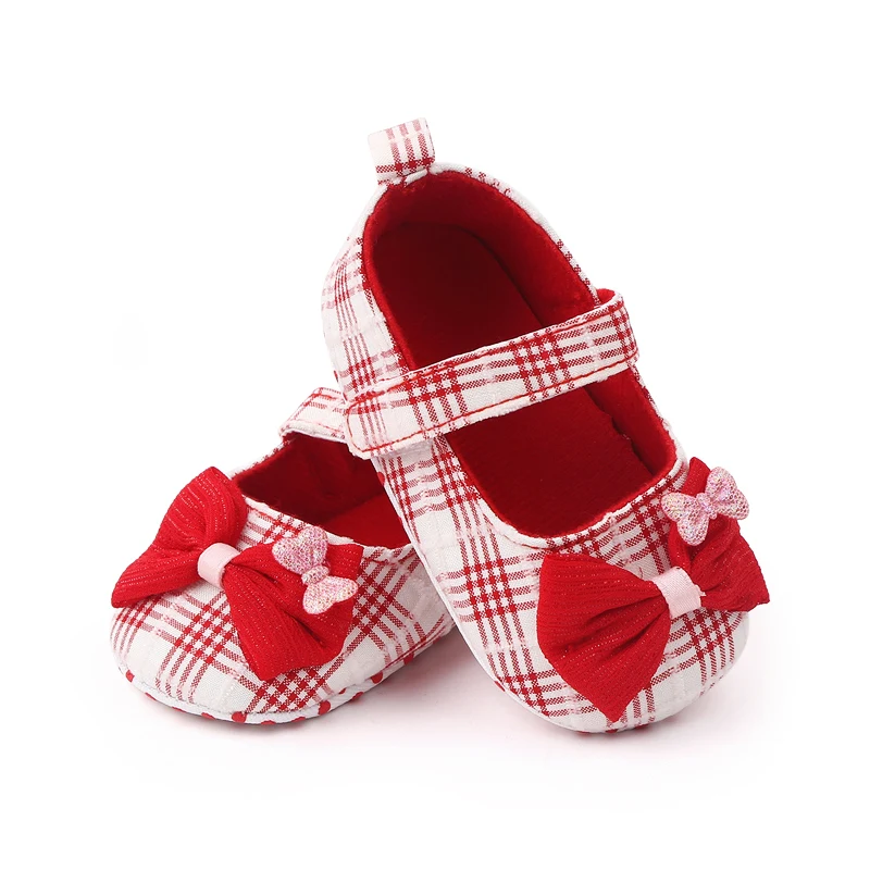 Beautiful Plaid Design Fancy Baby Girls Shoes Soft Cotton Newborn Infant Shoes for Girls manufacture
