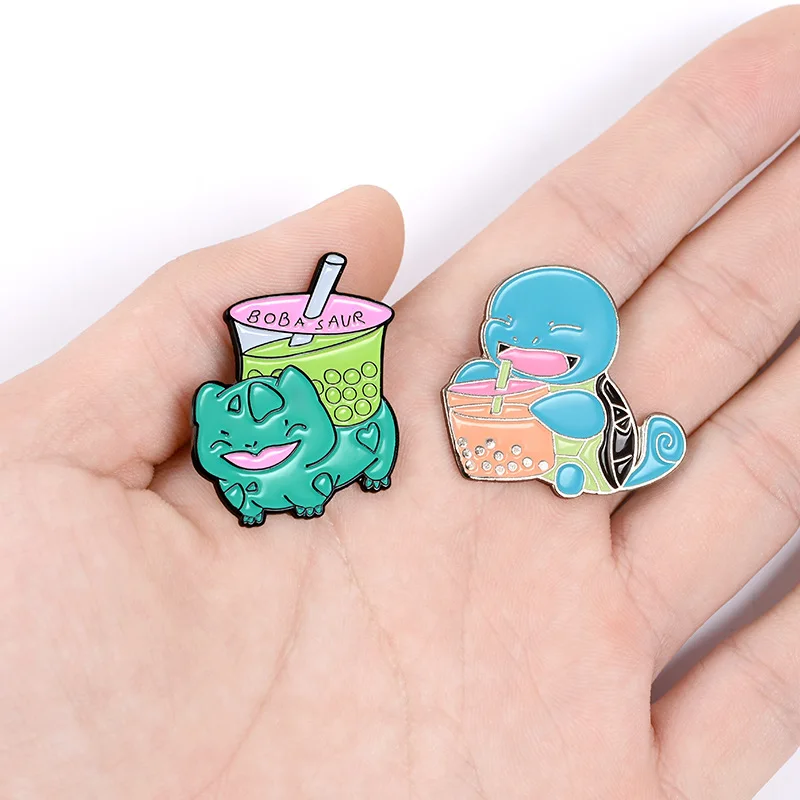 Factory Direct Custom Handmade  Cute Cartoon Kawaii Boba Peal Milk Tea Cat Tortoise  Soft Enamel Lapel Pin in Stock