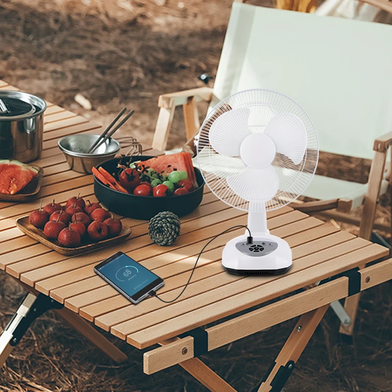 Home Cooling Solar Electric Fan 12Inch Rechargeable Solar Standing Table Fan With Led Light