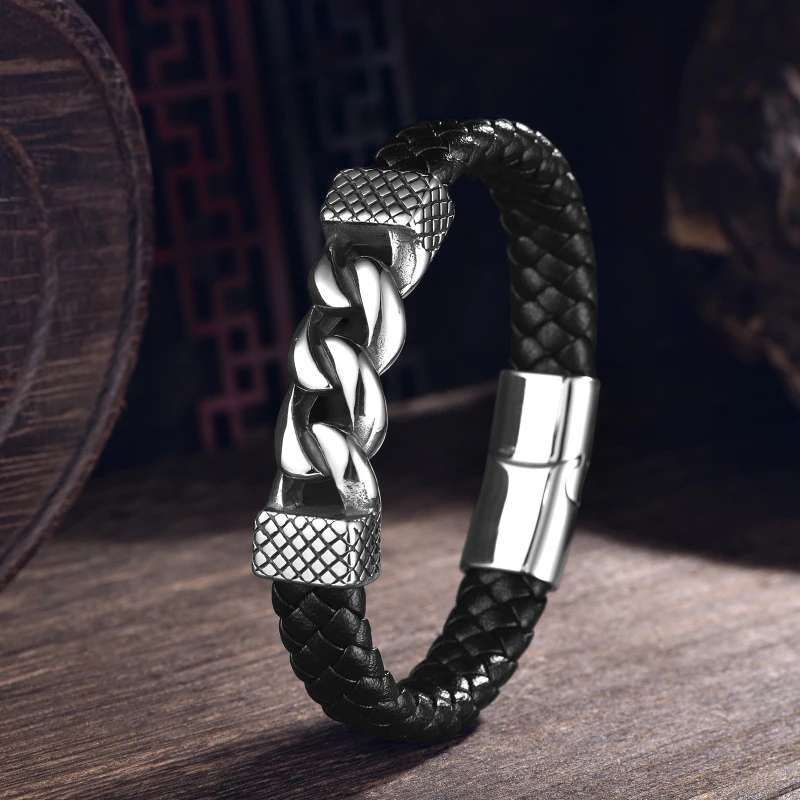 X317 Wholesale Vintage Black Men's Bracelet Magnetic Clasp Bangle