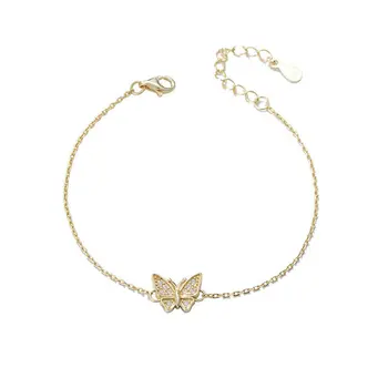 Beautiful elegant 925 sterling silver clear cz butterfly link chain bracelet for women