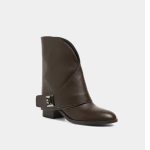 Women's Fashionable Chunky Mid Heel Ankle Bootie Sleek Design Crisscross Buckle Strap Classic Western Style for Autumn Summer