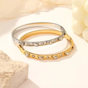 MW New Arrival Classic Stainless Steel Surround Cubic Zircon Couple Love Promise Bangle 18K Gold Plated
