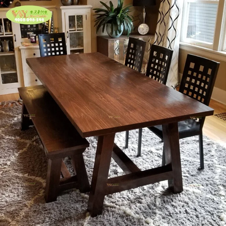 Chinese Factory Large Solid Oak Walnut Wood 6 Seater Dining Table for Home and Restaurant