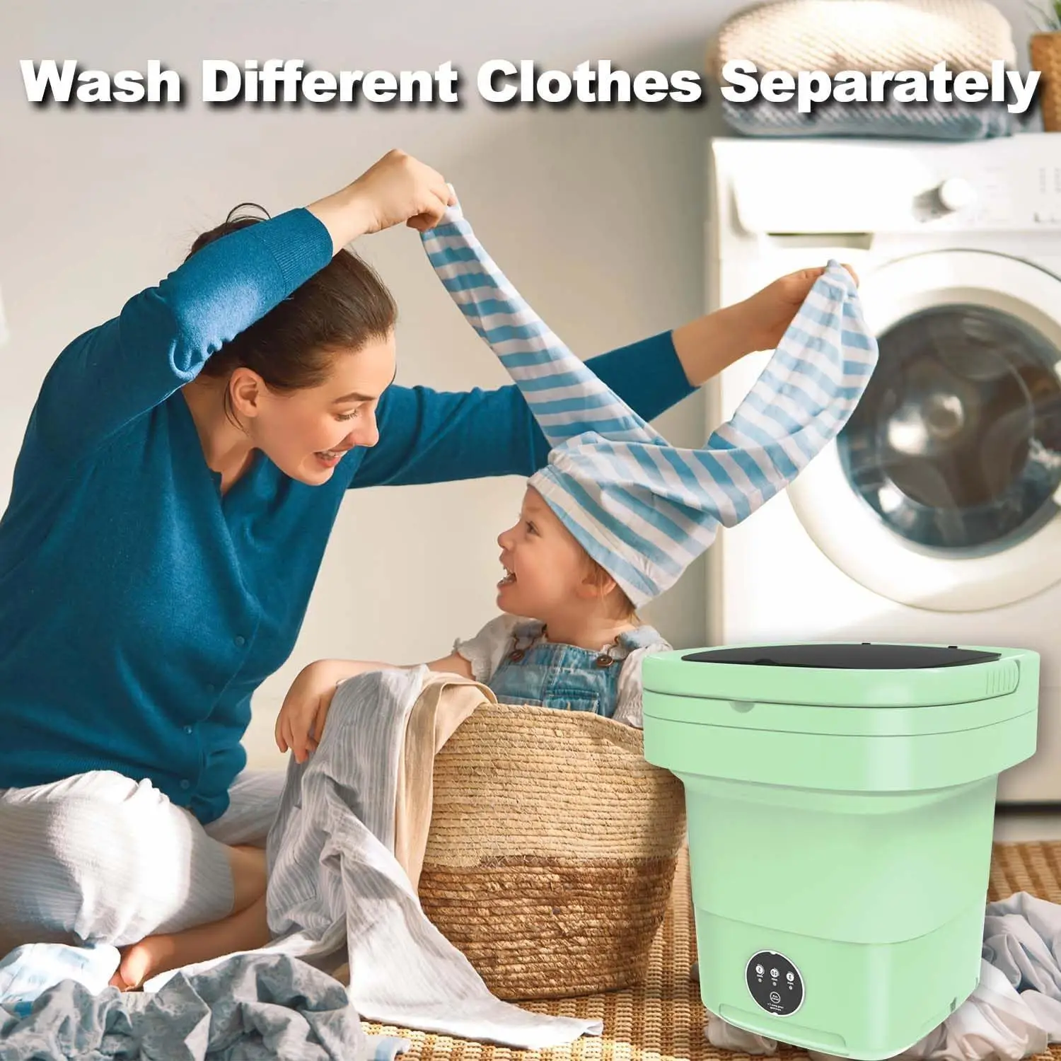 mini washer cloth washing machine in bucket Electric Small Baby Laundry Bucket Cheap Plastic Clothes Tools 8L Folding  Portable Mini Washing Machine