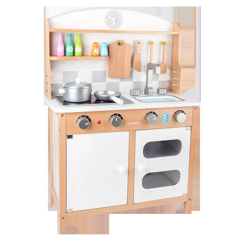 Белый большой деревянный кухонный шкаф детский набор