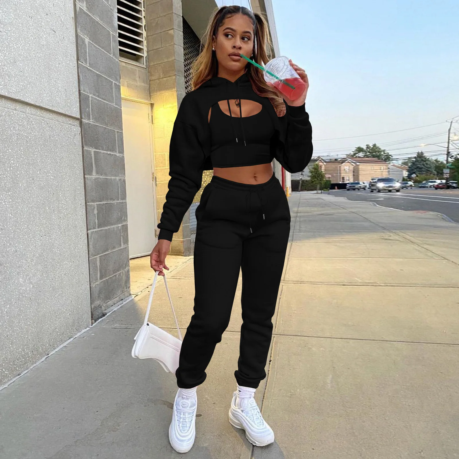 Sweatpants And Hoodie Set Tracksuit Women 3 Two Piece Pants Jogging ...