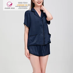 Two piece short sleeve satin sleepwear 100% silk pajama set women home wear set NO 6