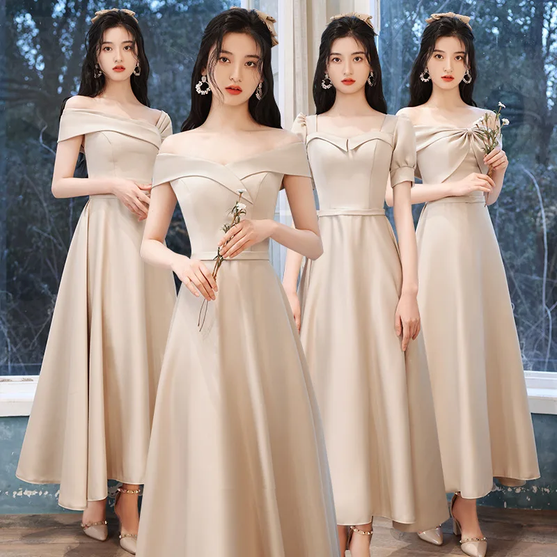 slate blue bridesmaid dresses david's bridal Berylove Women Champagne Formal Dress with Sash One Shoulder Satin Sheath Gala Dress, Champagne / US10 main image 0