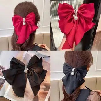 Korea style simple fashion big bow pearl hair clips spring hair clips women elegant hair clips wholesale