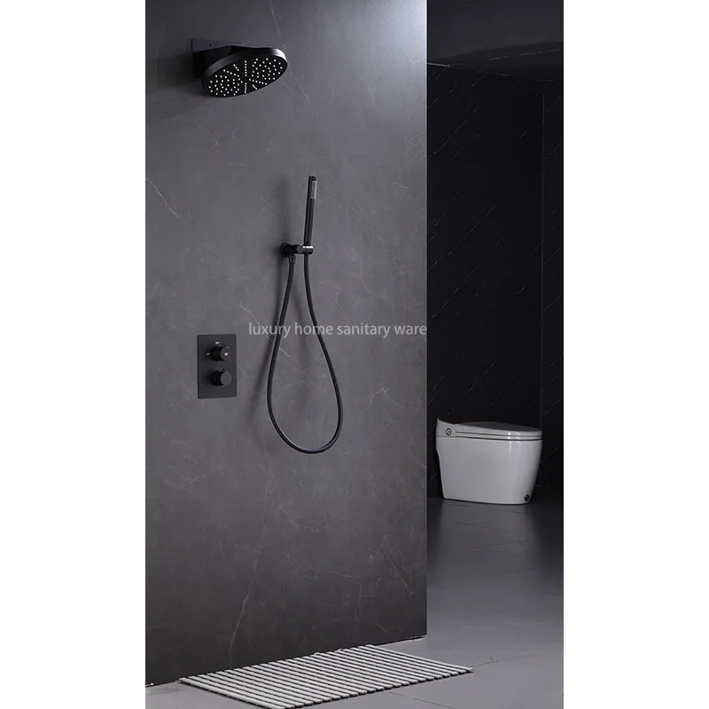 Concealed Built-in Shower Shower Set Round Thick Top Spray Built-in Hotel Bathroom Black Shower Set